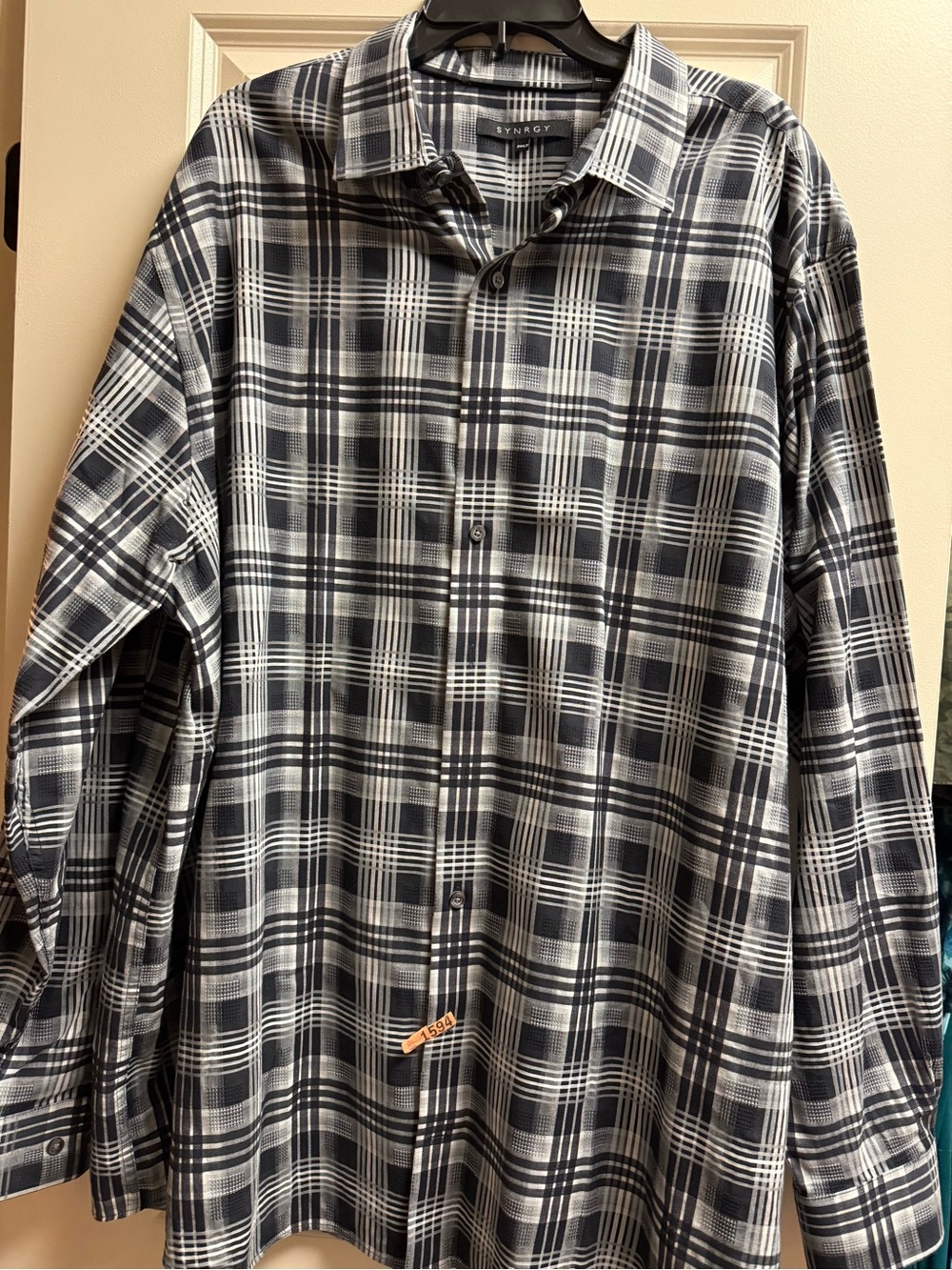 Synergy Organic Clothing Black and White Plaid Dress Shirt